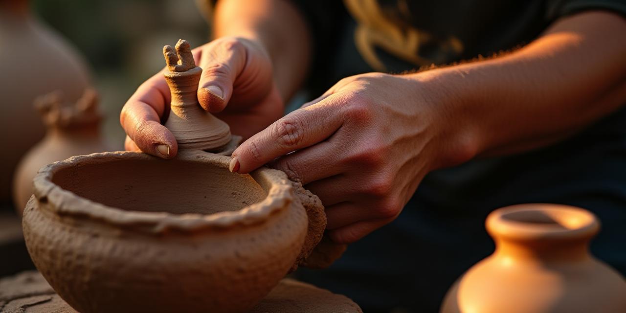 Artisan hands sculpting an ancient replica